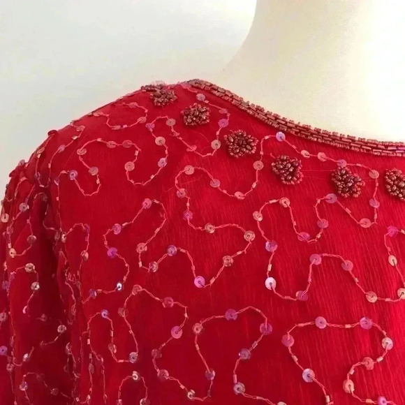 Vintage Laurence Kazar Beaded Silk Red Dress Sz M - Picture 5 of 8